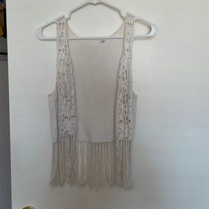 White boho fringed top